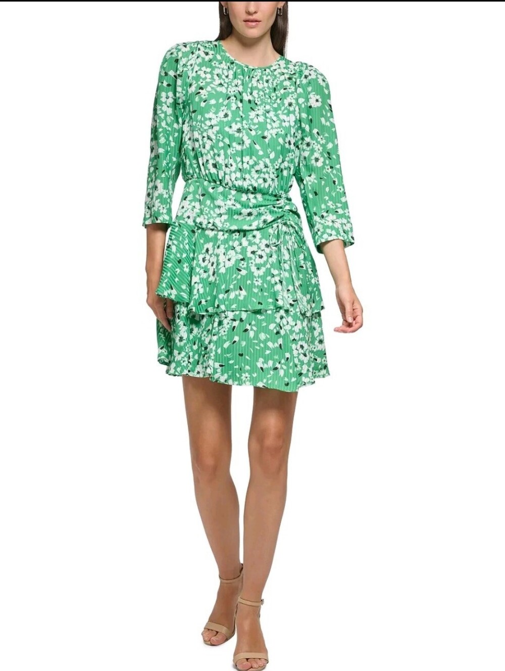 KARL LAGERFELD Mini Women Dress Floral Green Color 3/4 Sleeves Lined Feminine
